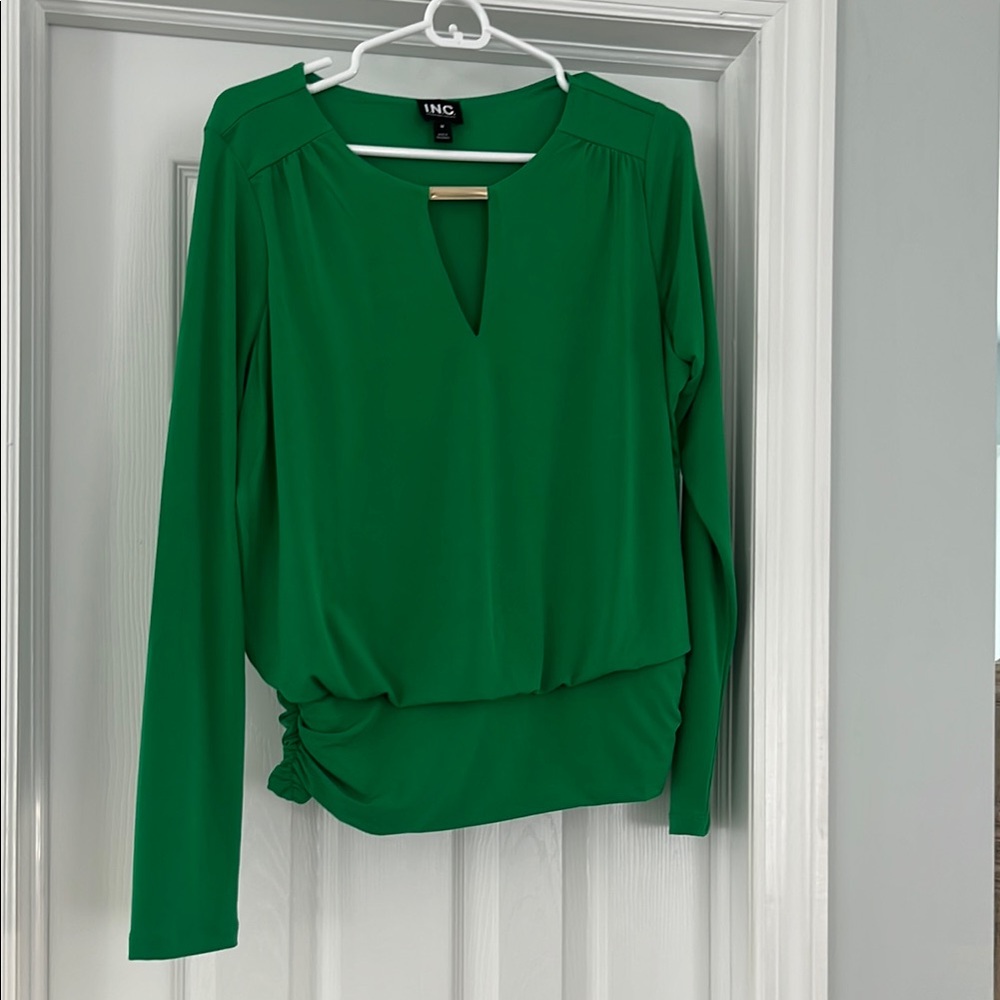 INC International Concepts Green Relaxed Ruched Blouse